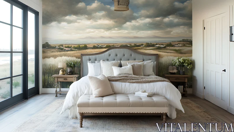 Serene coastal bedroom retreat with soft light and calm views.