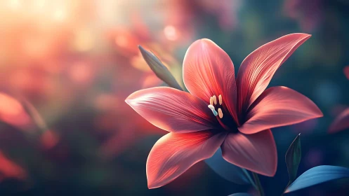 Red flower specimen with illuminated petals against blurred background.