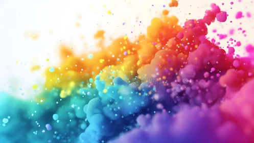 Multicolored volumetric cloud forms occupy a high key space