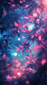 Luminescent Foliage with Blue-Pink Atmospheric Lighting