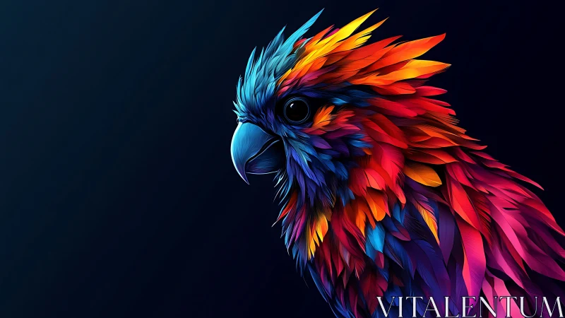 Vibrant Digital Illustration of Parrot with Neon Feathers.