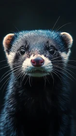 Ferret portrait shows detailed fur texture and direct gaze