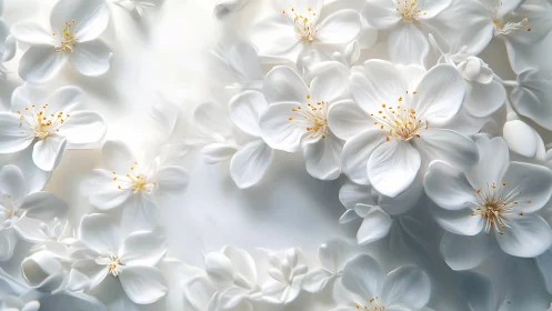 Delicate White Blossom Cluster with Golden Stamens and Soft Shadow Play