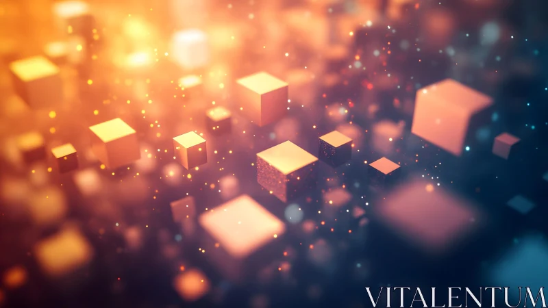 Floating 3D Cubes in Abstract Digital Space with Warm Glow.