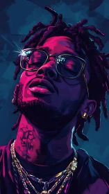 Neon glow portrait of cool confidence in electric color.