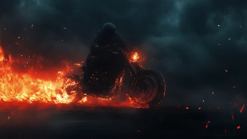 Motorcyclist rides through intense flames in dark storm