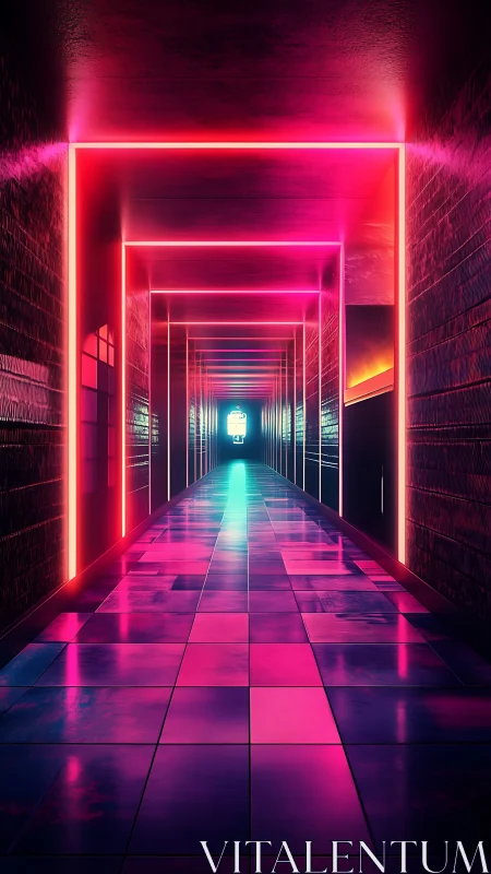 Neon corridors fold endless light into a glowing horizon