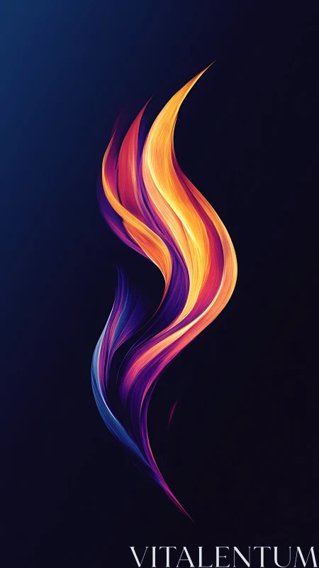 Vibrant flowing flame shape on deep dark blue background.