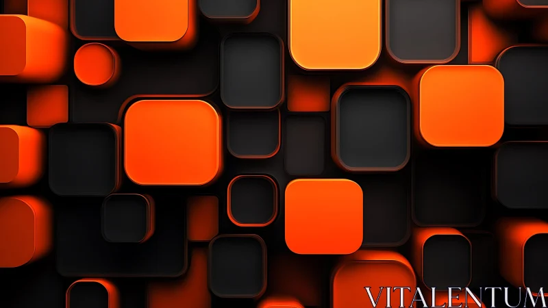 Vibrant 3D Abstract Orange and Black Rounded Squares Pattern.