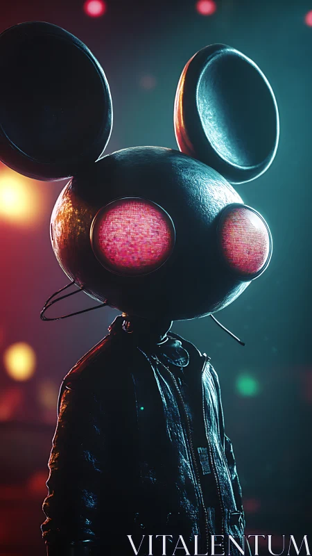 3D mouse-headed DJ figure under neon concert lights.