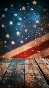 Weathered wooden planks foregrounded against US flag backdrop