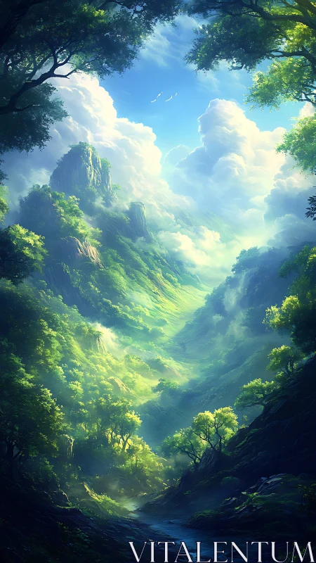 Luminous Canyon Portal Where Emerald Forests Cradle Heaven's Light