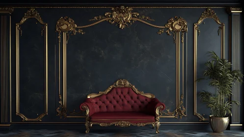 Velvet throne whispers beneath ornate midnight gilding.