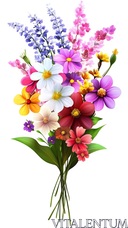 Vibrant botanical bouquet with layered floral arrangement displayed centrally