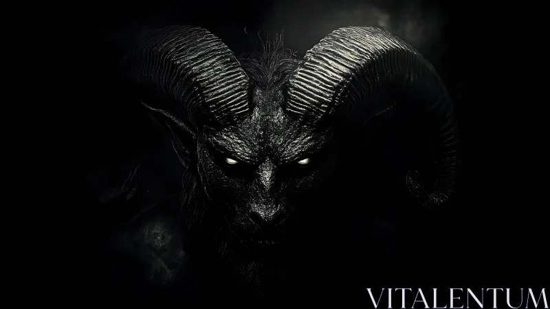 Horned shadow king with molten eyes in midnight void.