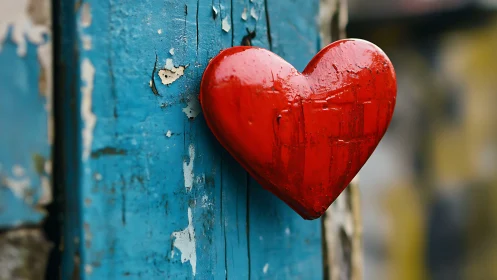 Crimson heart defies weathered blue with bold romantic gesture