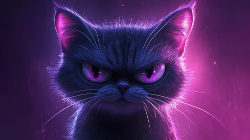 Moody purple cat gazes ahead with playful cosmic attitude