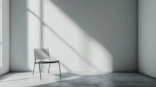 Minimalist chair rests in sunlit corner of quiet room
