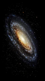 Spiral galaxy structure with luminous core and star field.