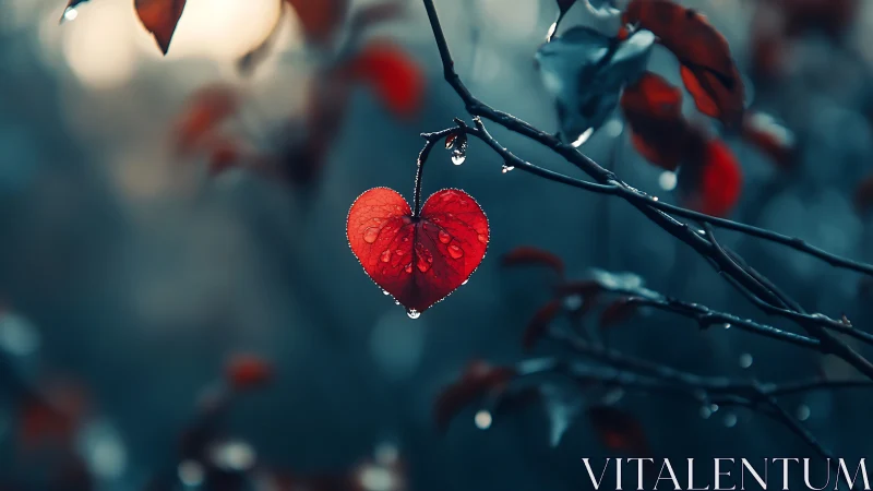 Heart-Shaped Leaf Glistens with Morning Raindrops.