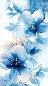 Translucent Blue Flowers with Layered Petals and Stamen Detail