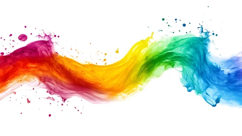 Vibrant multicolor paint wave arcs across white canvas