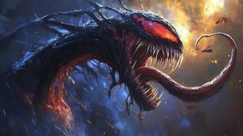 Grotesque alien monster roaring with sharp fanged maw.