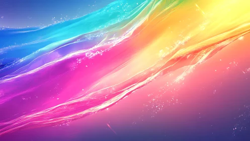 Iridescent light waves sweep across a vibrant digital sky.