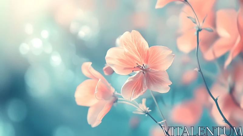 Soft-focus geraniums rendered with luminescent bokeh rendering technique.