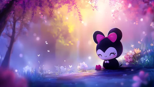 Gentle forest daydream with a shy bow-topped friend.