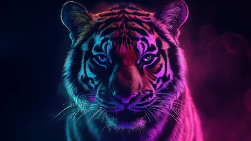 Neon twilight prowls quietly across this cyber jungle cat