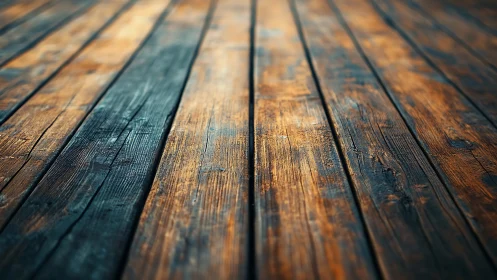 Weathered wooden floorboards in warm directional light.