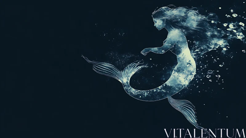 Moonlit mermaid drifts like spilled starlight through silence