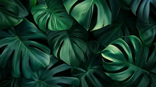 Monstera deliciosa foliage in low-key photoreal lighting