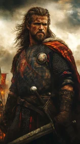 Storm-worn warrior wrapped in tartan and quiet resolve.