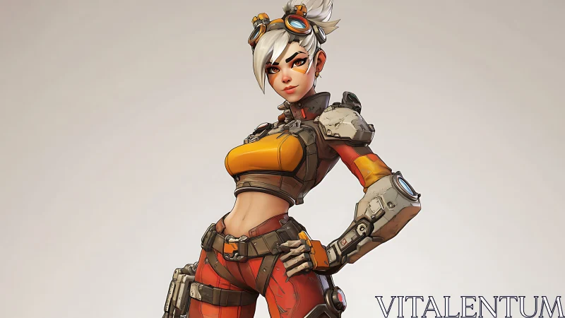 Confident sci fi heroine striking a bold, playful pose.