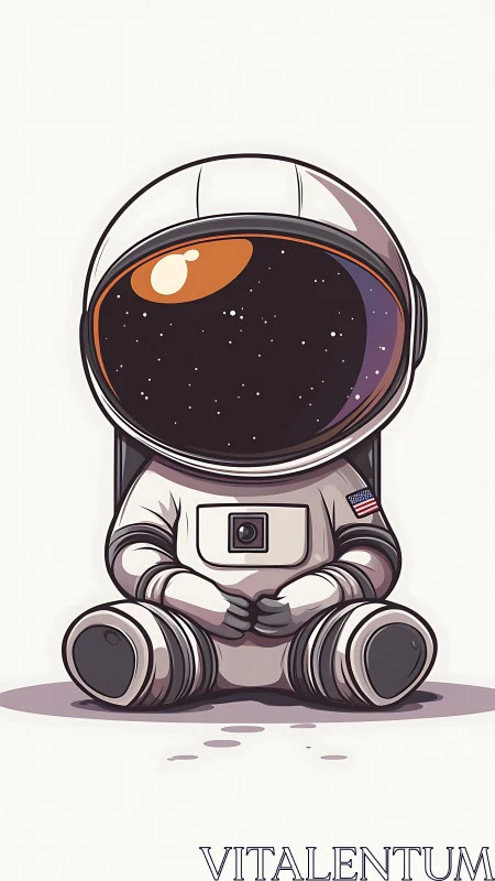 Gentle little astronaut resting with a galaxy of dreams.