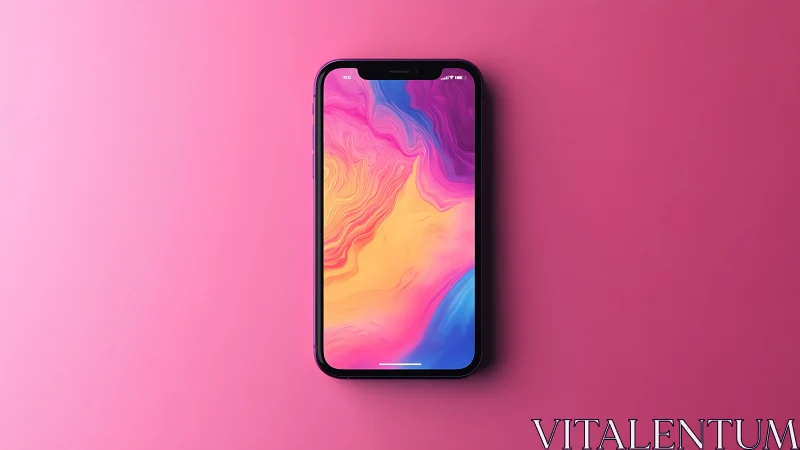 Smartphone displaying vibrant liquid swirl wallpaper design