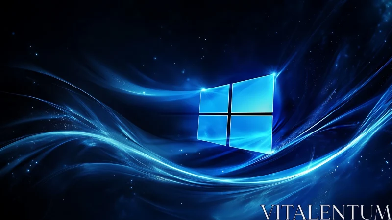 Cosmic blue window drifts through swirling digital starlight.