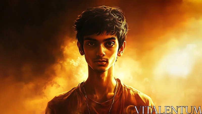 Backlit digital portrait isolates a lone figure in molten haze