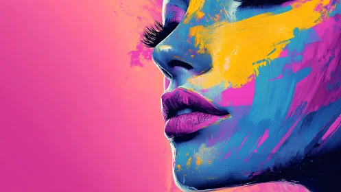 Neon kiss of color across a dream-bright painted face.