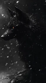 Midnight wolf wrapped in snow and quiet watchfulness.