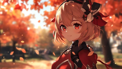 Warm autumn stroll with a smiling, flame-eyed heroine.