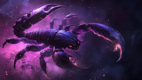 Digital rendering depicts luminous scorpion in nebular field