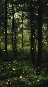 Enchanted Forest with Glowing Fireflies at Dusk.