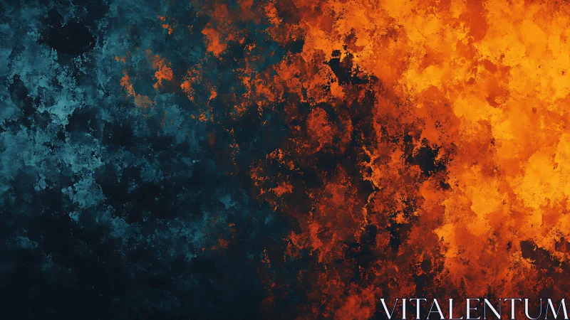 Fiery Orange and Cool Blue Abstract Textured Digital Painting.