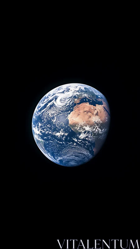 Solitary blue planet drifts like a painted marble in night