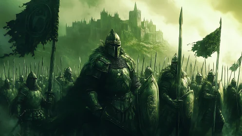 Militarized emerald battalion advancing on fortified citadel.