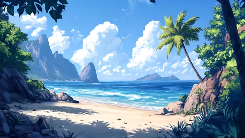 Tropical Paradise Beach with Towering Cliffs and Azure Waters
