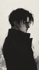 Quiet silhouette of a thoughtful man in a dark coat.